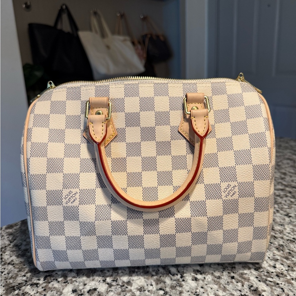 Checkered Cream and Gray Women's Handbag